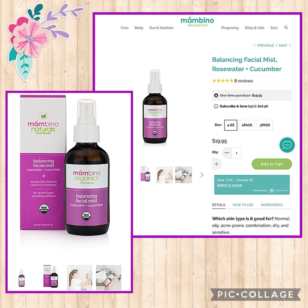 💜5/$25 NEW Mambino Naturals Facial Mist💜